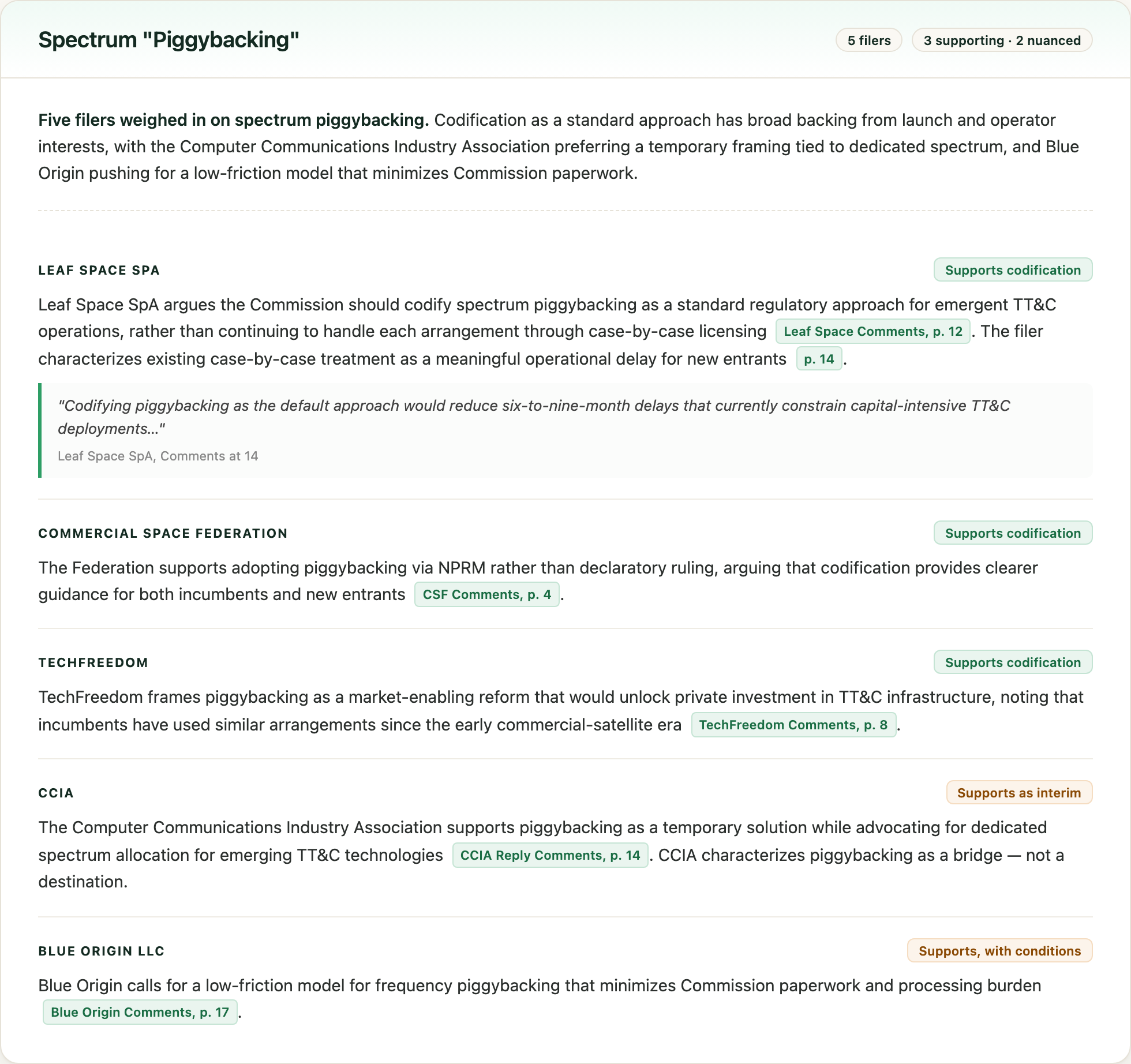 CommsGenie per-topic, per-filer breakdown